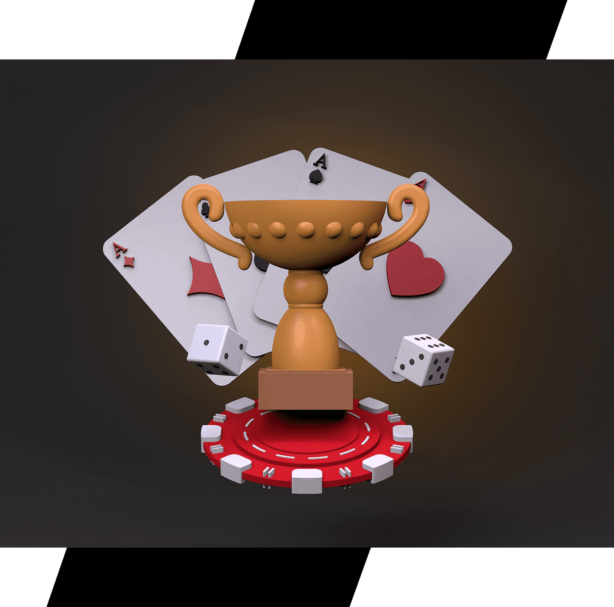 Poker trophy with cards and dice.